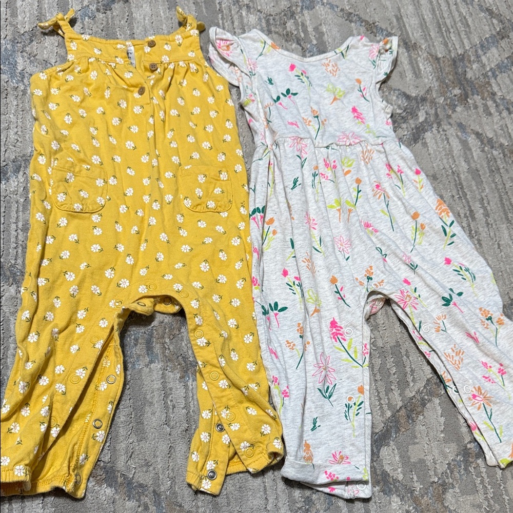 Yellow and Gray Floral Kids Jumpsuits